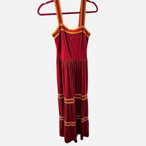 Tiered Flowy Resortwear Sundress Ted Baker Norabel Red Yellow Stripe Dress EUC